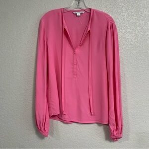 Diane Von Furstenberg Blouse Top Womens 6 Long Sleeve Tie Neck Popover Pink